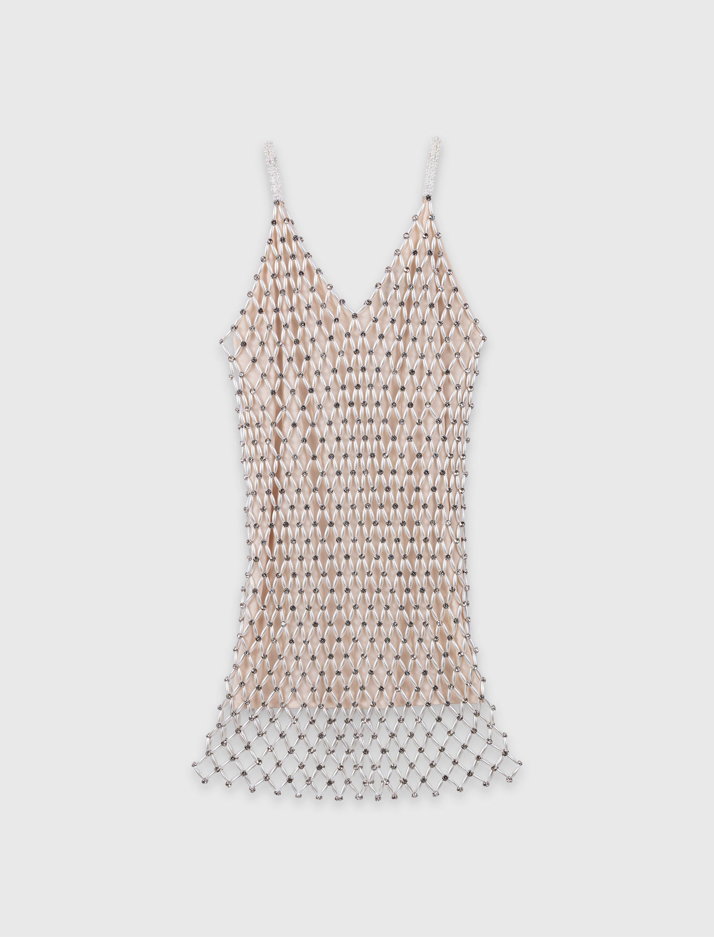 Short Beaded Dress With Lining Ecru
