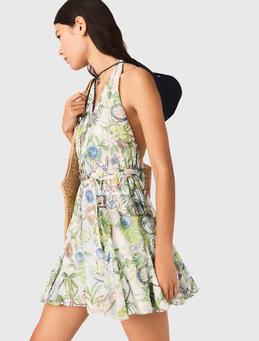 Short patterned backless dress Postcard Print