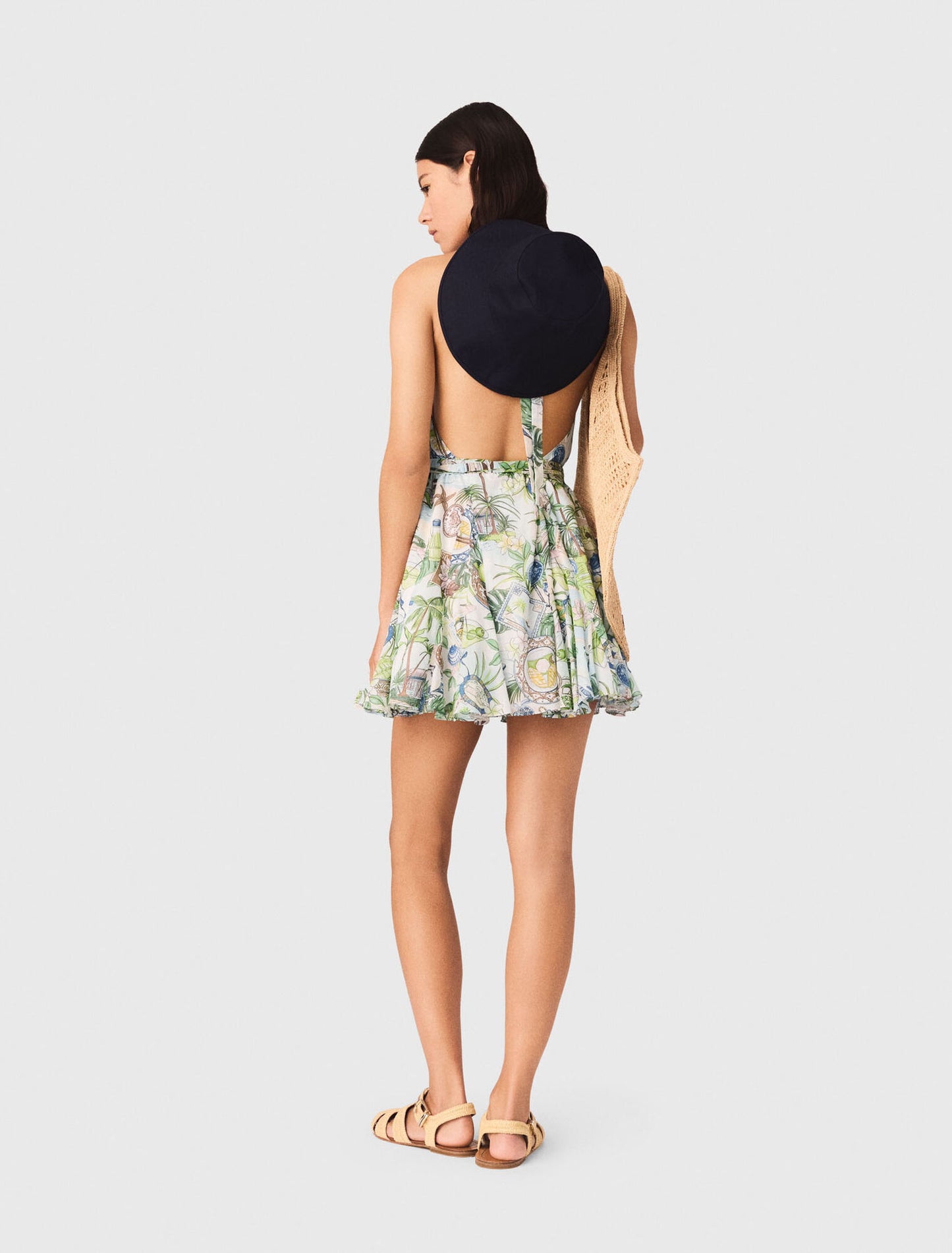 Short patterned backless dress Postcard Print