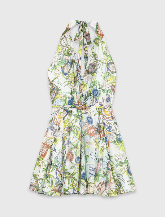 Short patterned backless dress Postcard Print
