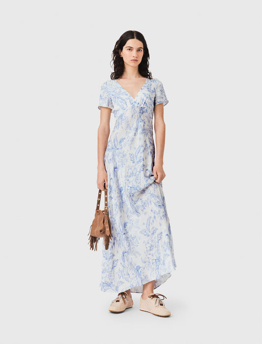 Flowing patterned maxi dress Sky Blue Large Flowers Print