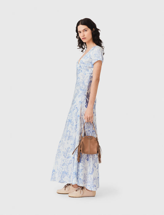 Flowing patterned maxi dress Sky Blue Large Flowers Print