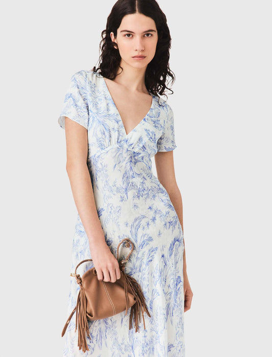 Flowing patterned maxi dress Sky Blue Large Flowers Print