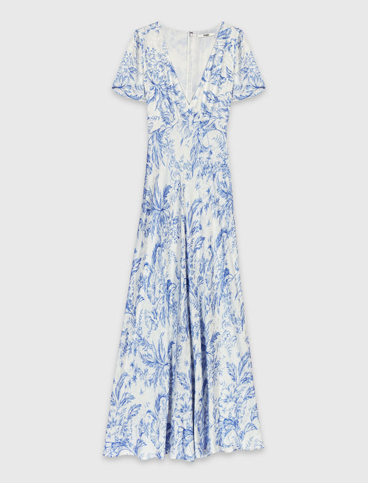 Flowing patterned maxi dress Sky Blue Large Flowers Print