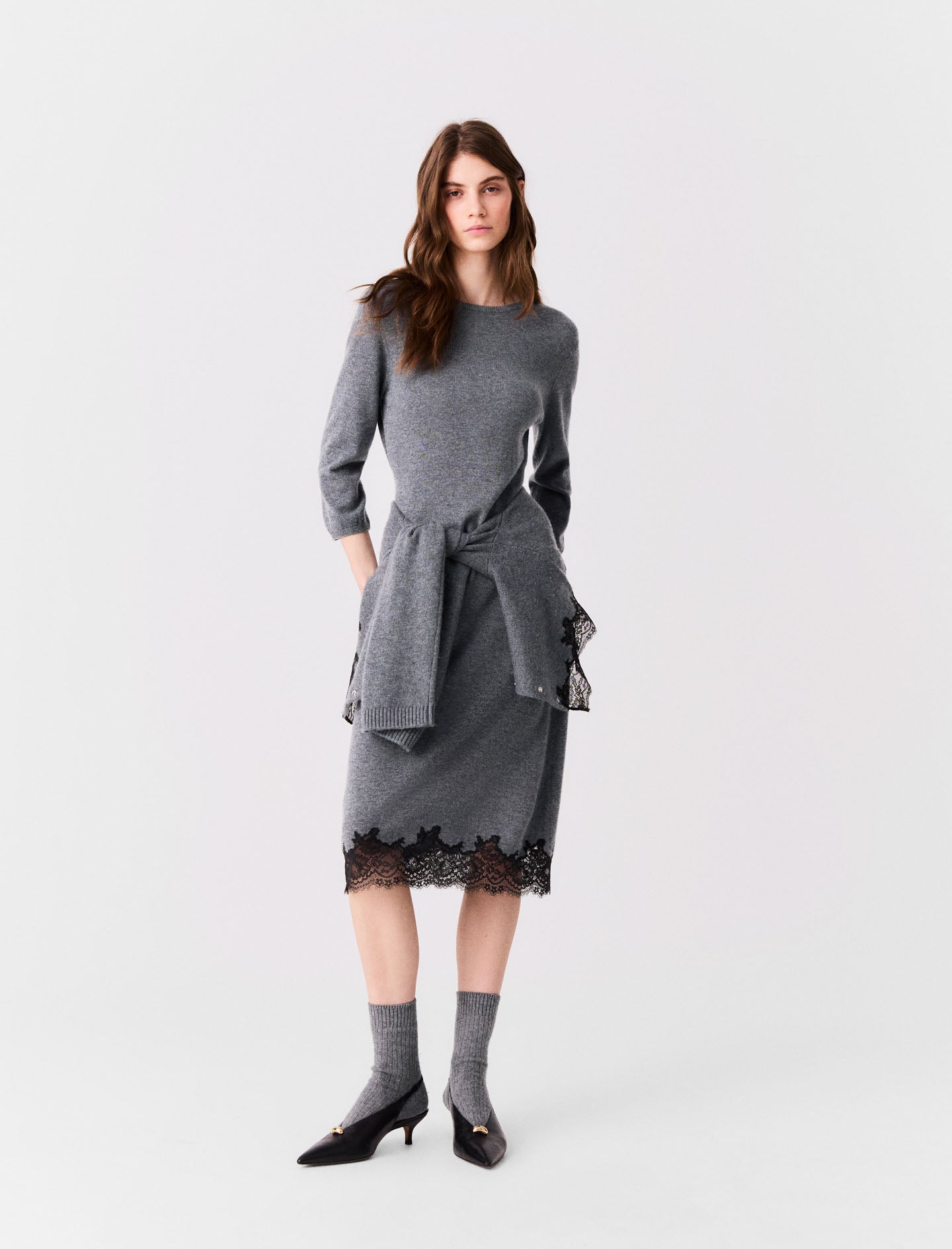 Dress with lace panel Grey/Black