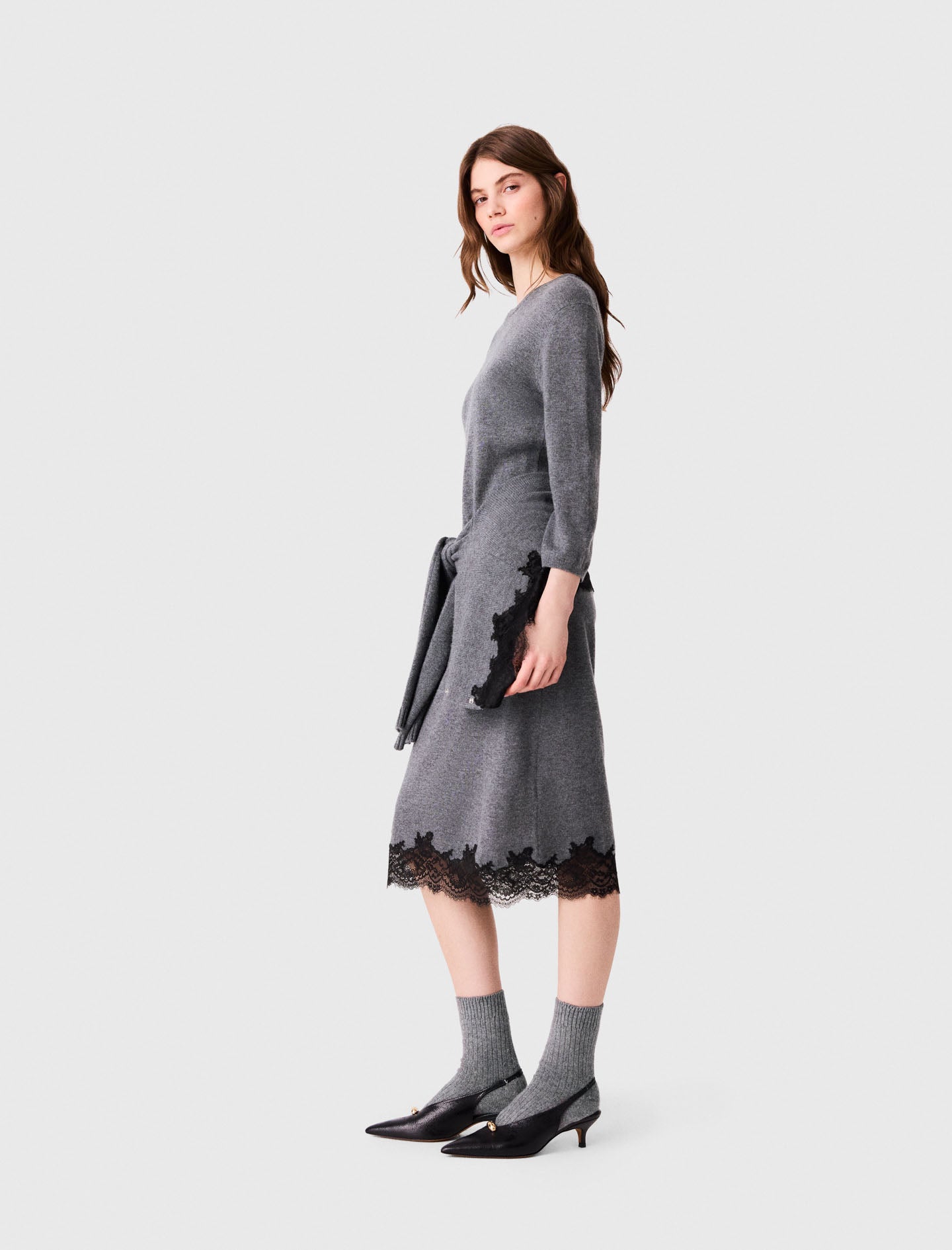 Dress with lace panel Grey/Black