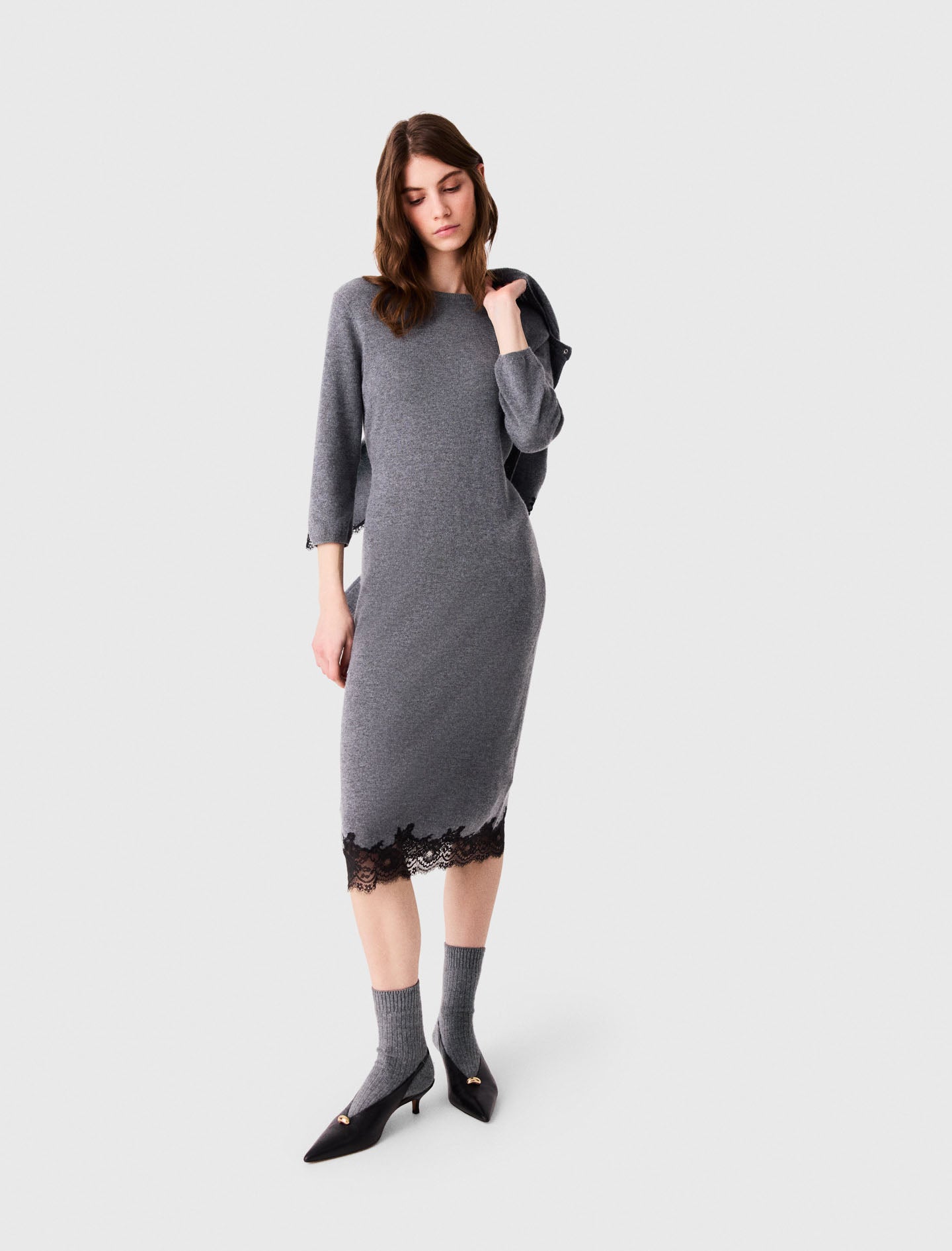 Dress with lace panel Grey/Black