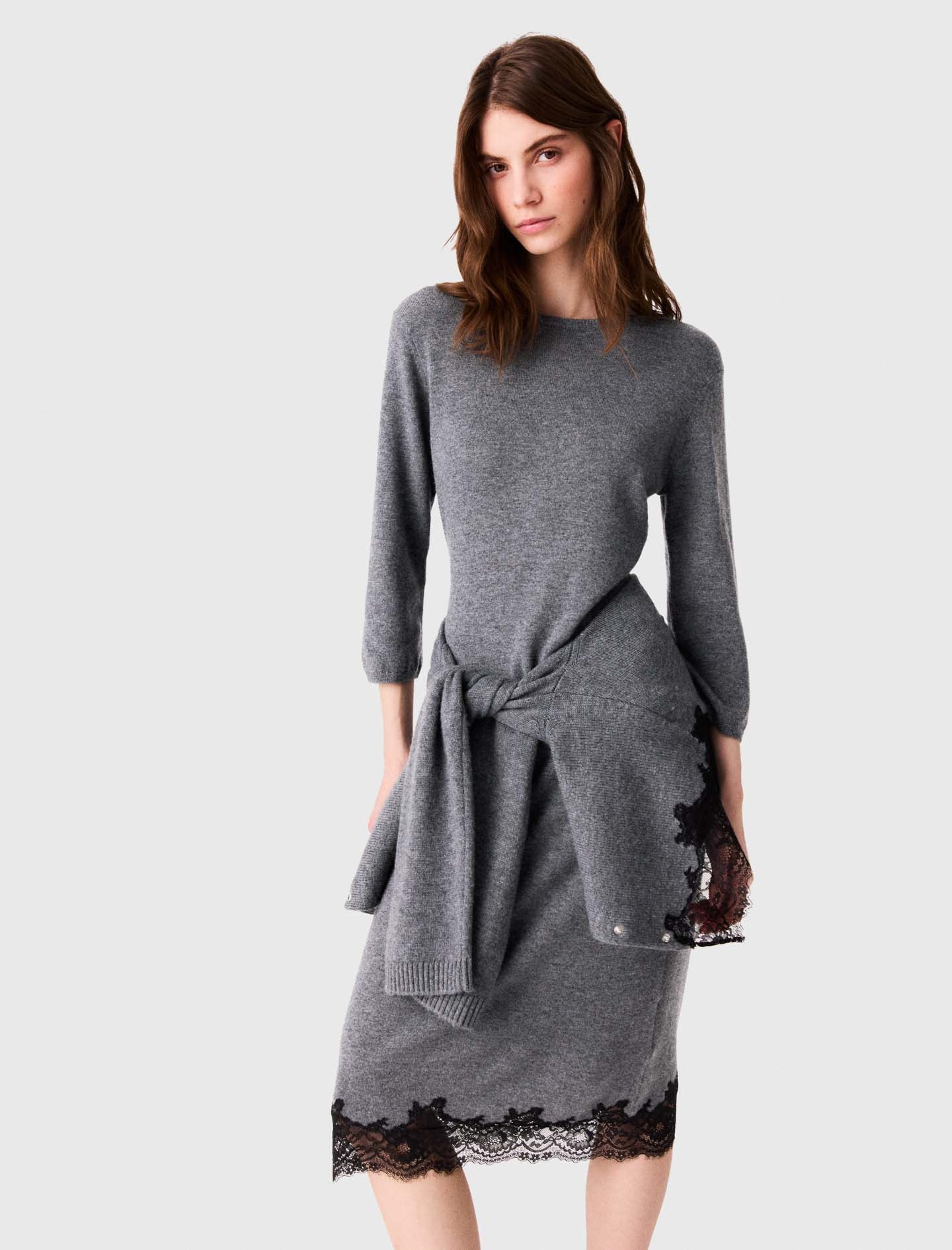 Dress with lace panel Grey/Black
