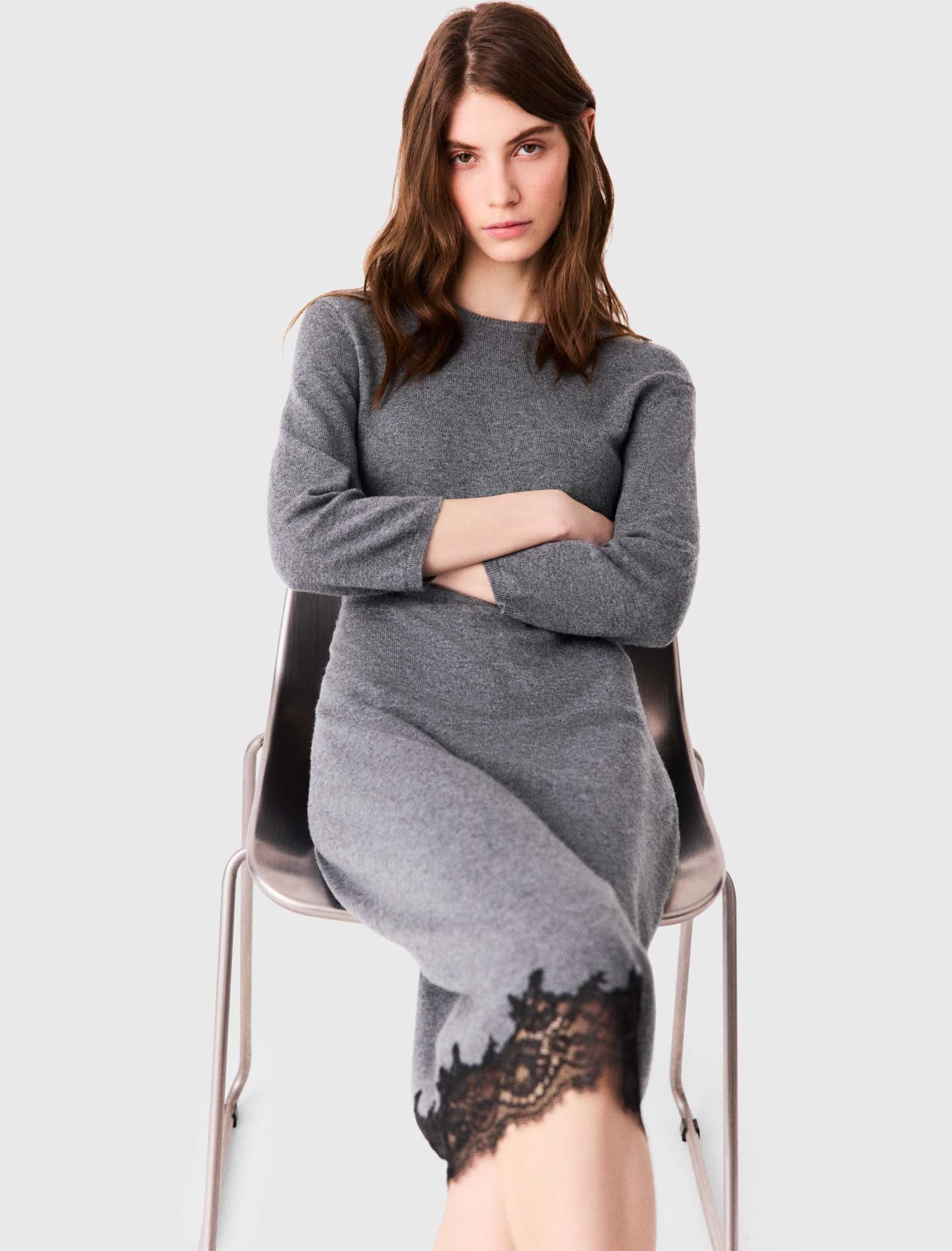 Dress with lace panel Grey/Black
