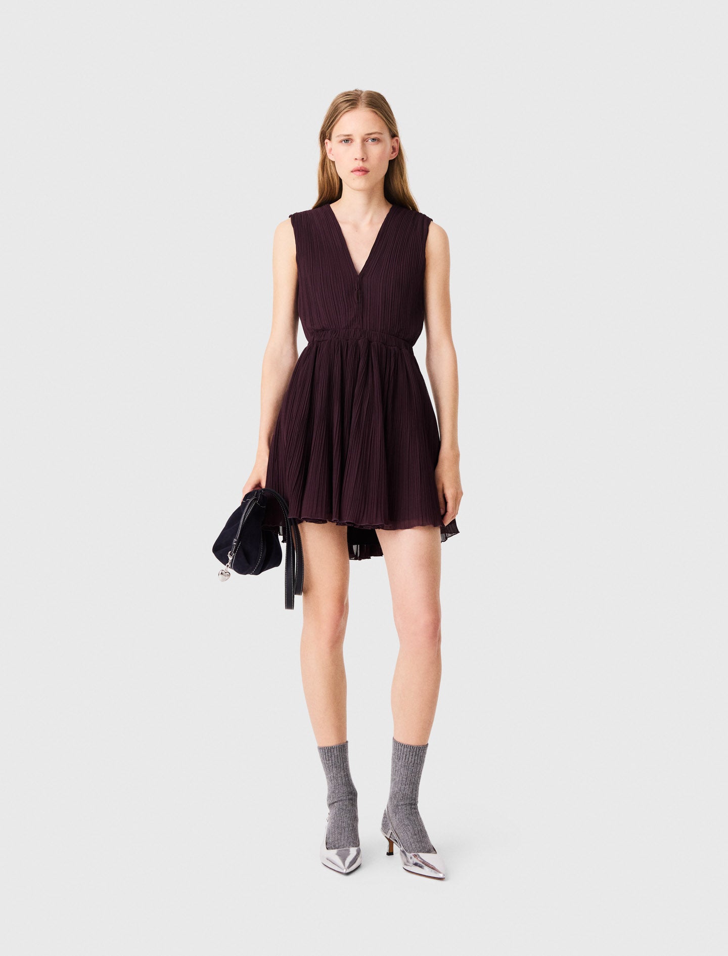 Short pleated skater dress Eggplant