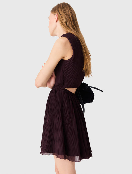 Short pleated skater dress Eggplant