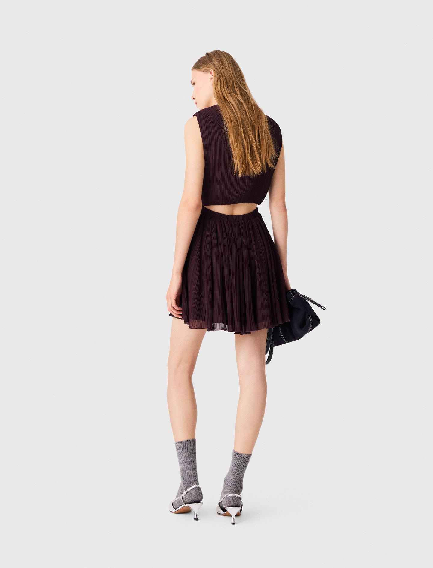 Short pleated skater dress Eggplant