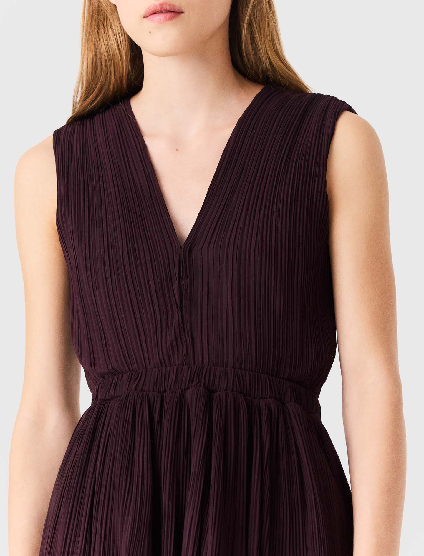 Short pleated skater dress Eggplant