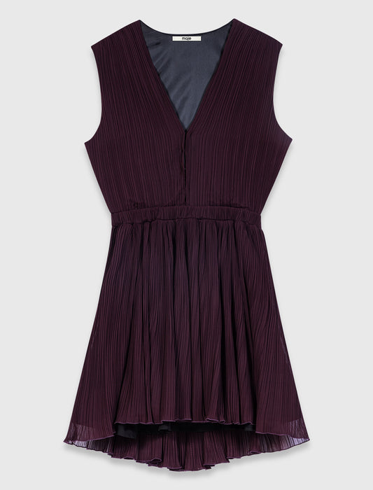 Short pleated skater dress Eggplant