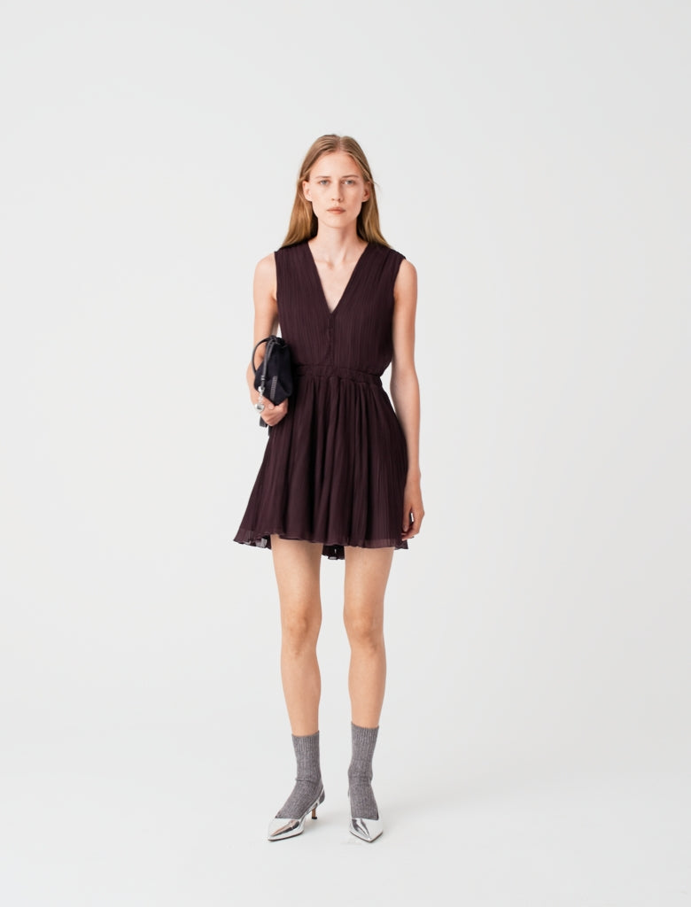 Short pleated skater dress Eggplant