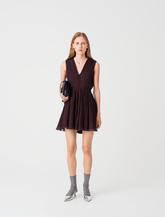 Short pleated skater dress Eggplant