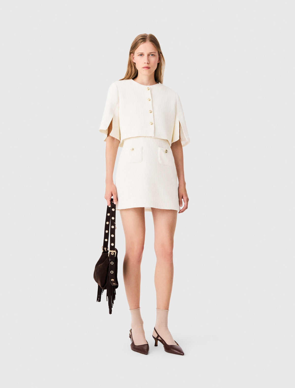 2-in-1 tweed dress Ecru