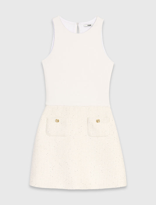 2-in-1 tweed dress Ecru