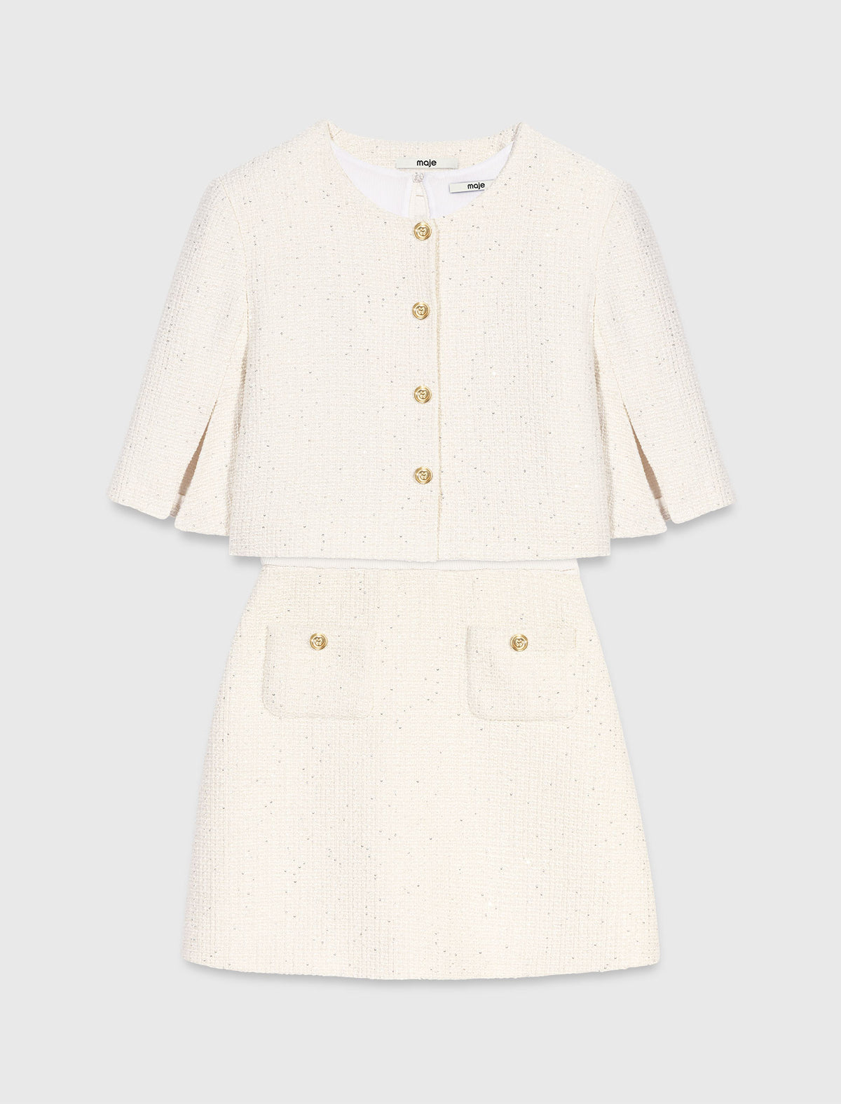 2-in-1 tweed dress Ecru