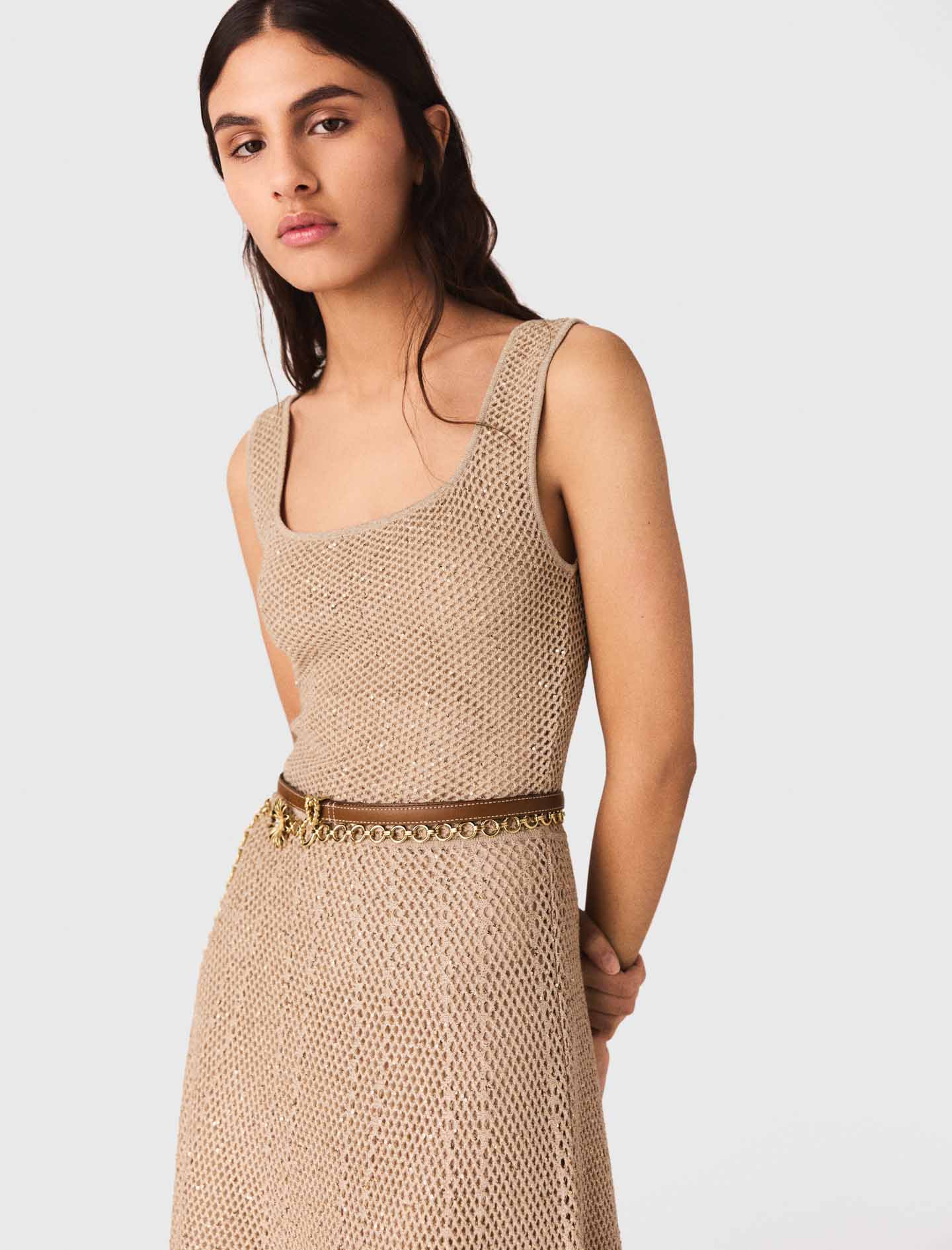 Rhinestone Knit Maxi Dress NUDE