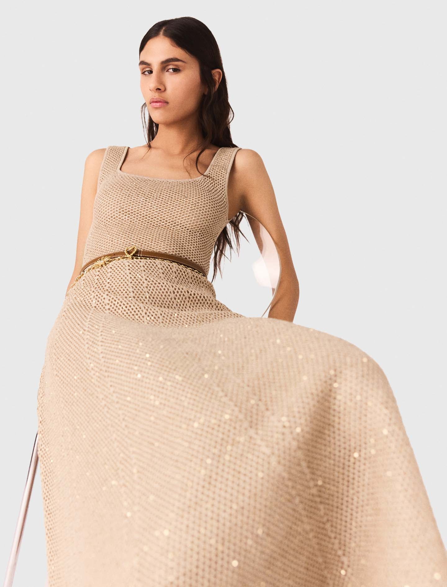 Rhinestone Knit Maxi Dress NUDE