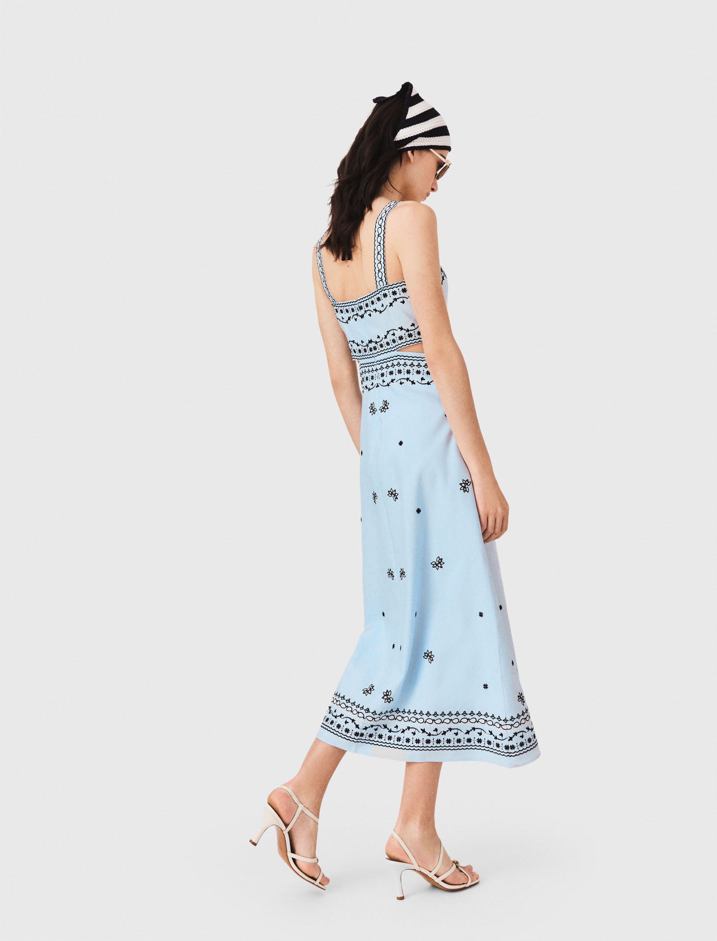 Embroidered linen blend maxi dress Blue Sky
