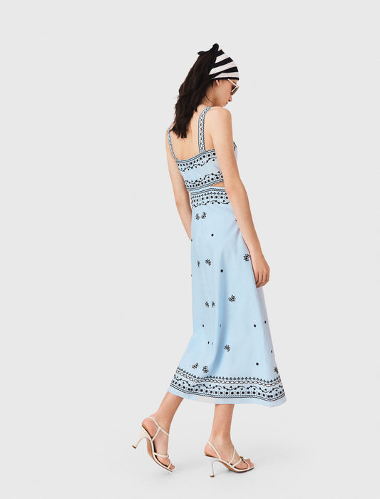 Embroidered linen blend maxi dress Blue Sky