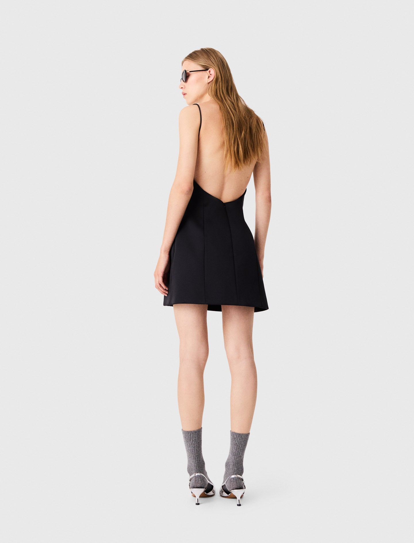 Short backless satin dress Black