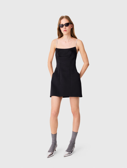 Short backless satin dress Black
