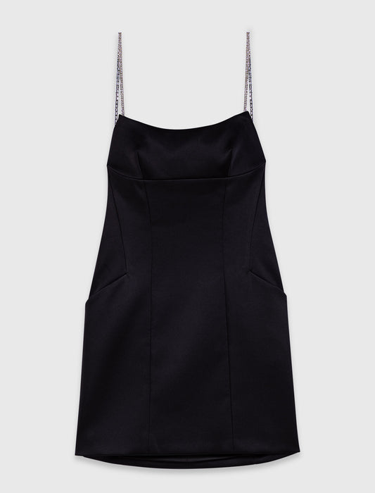 Short backless satin dress Black