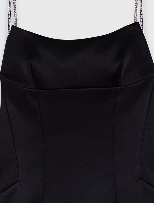 Short backless satin dress Black
