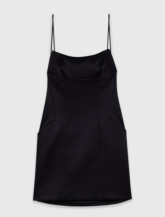 Short backless satin dress Black