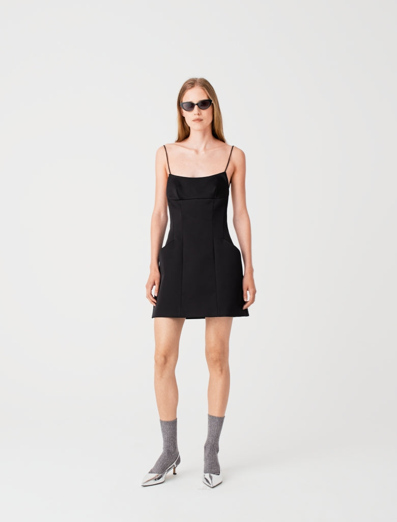 Short backless satin dress Black