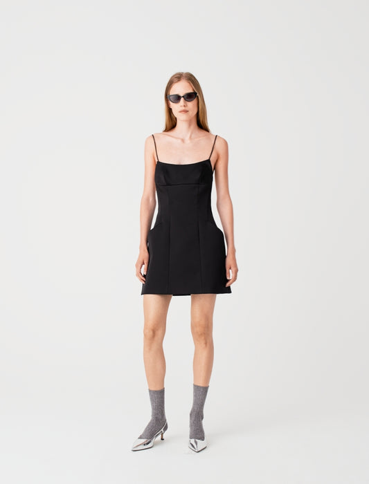 Short backless satin dress Black