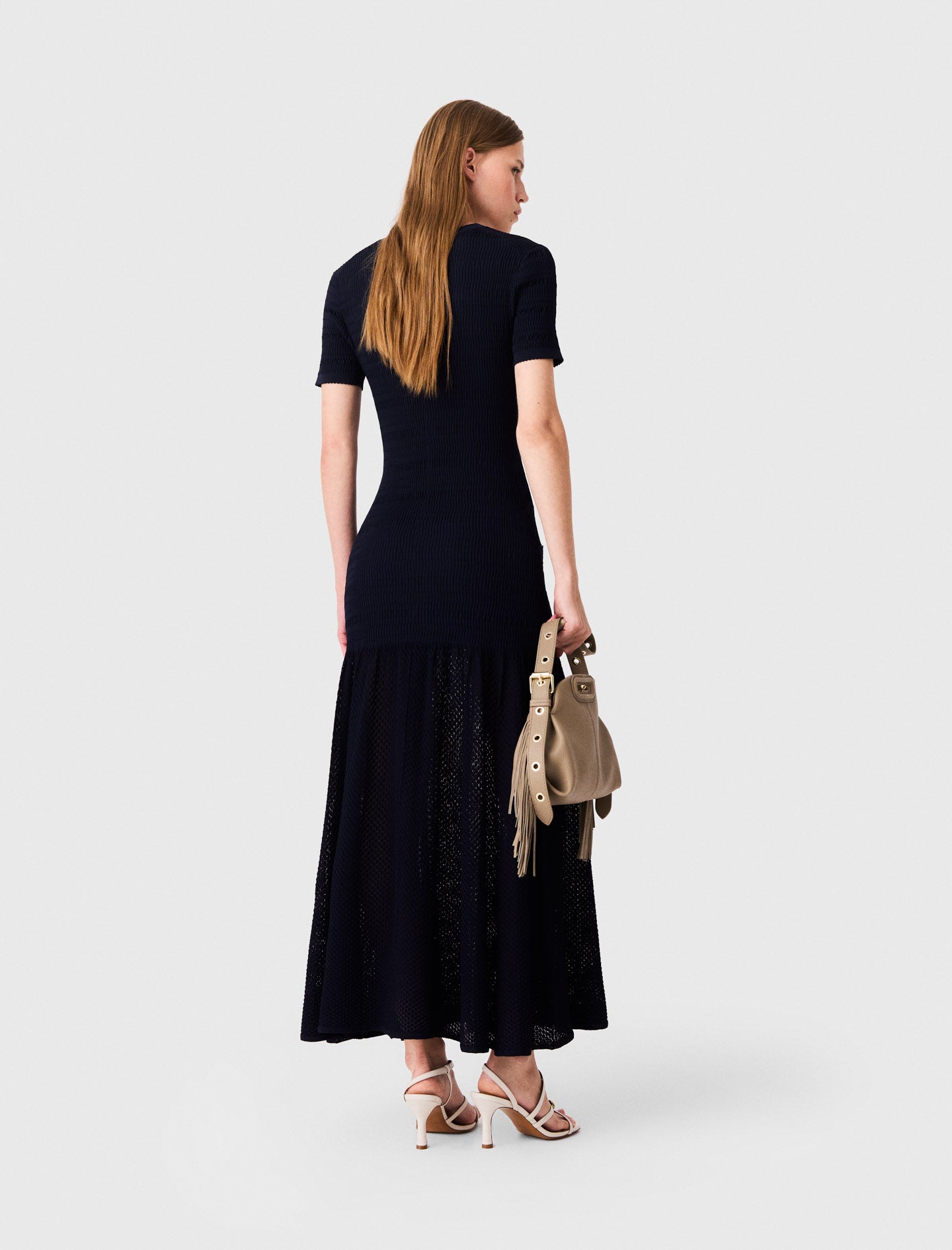 Pointelle knit maxi dress Navy