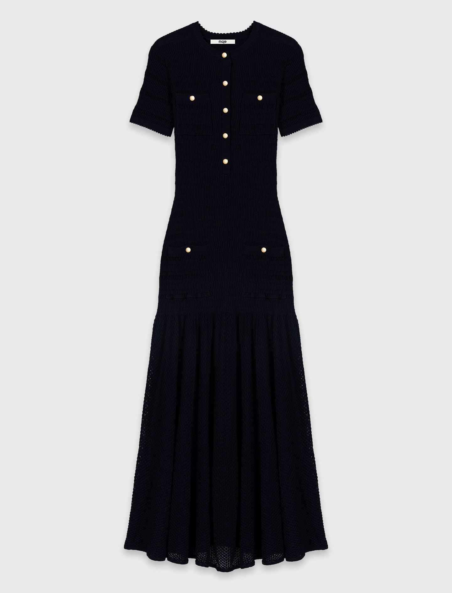 Pointelle knit maxi dress Navy