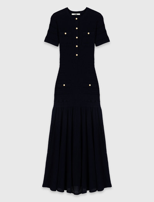 Pointelle knit maxi dress Navy