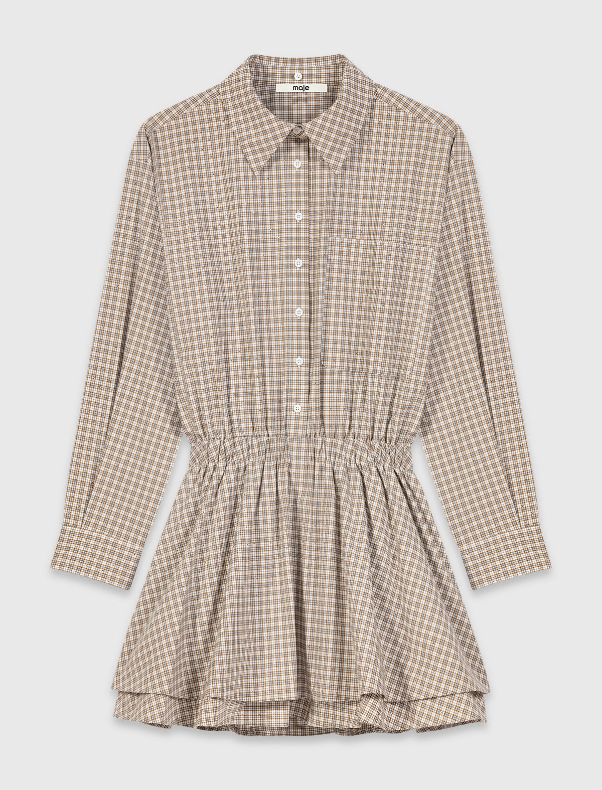 Short rhinestone checked dress Beige