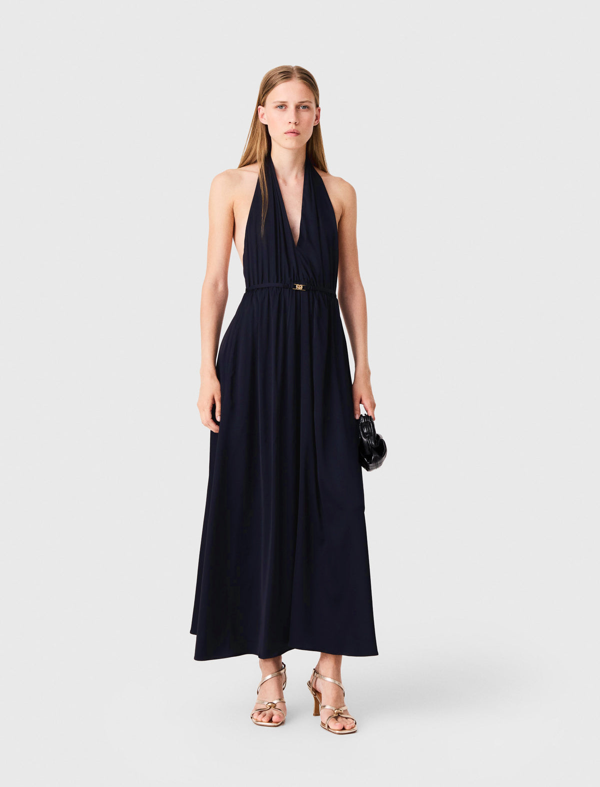 Backless pleated maxi dress Navy