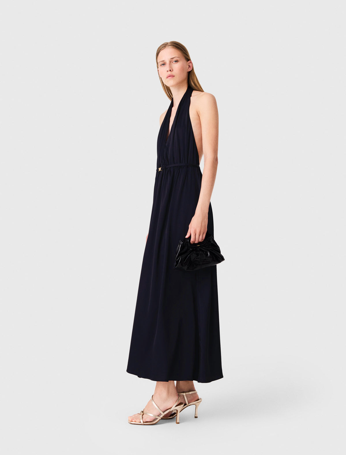 Backless pleated maxi dress Navy