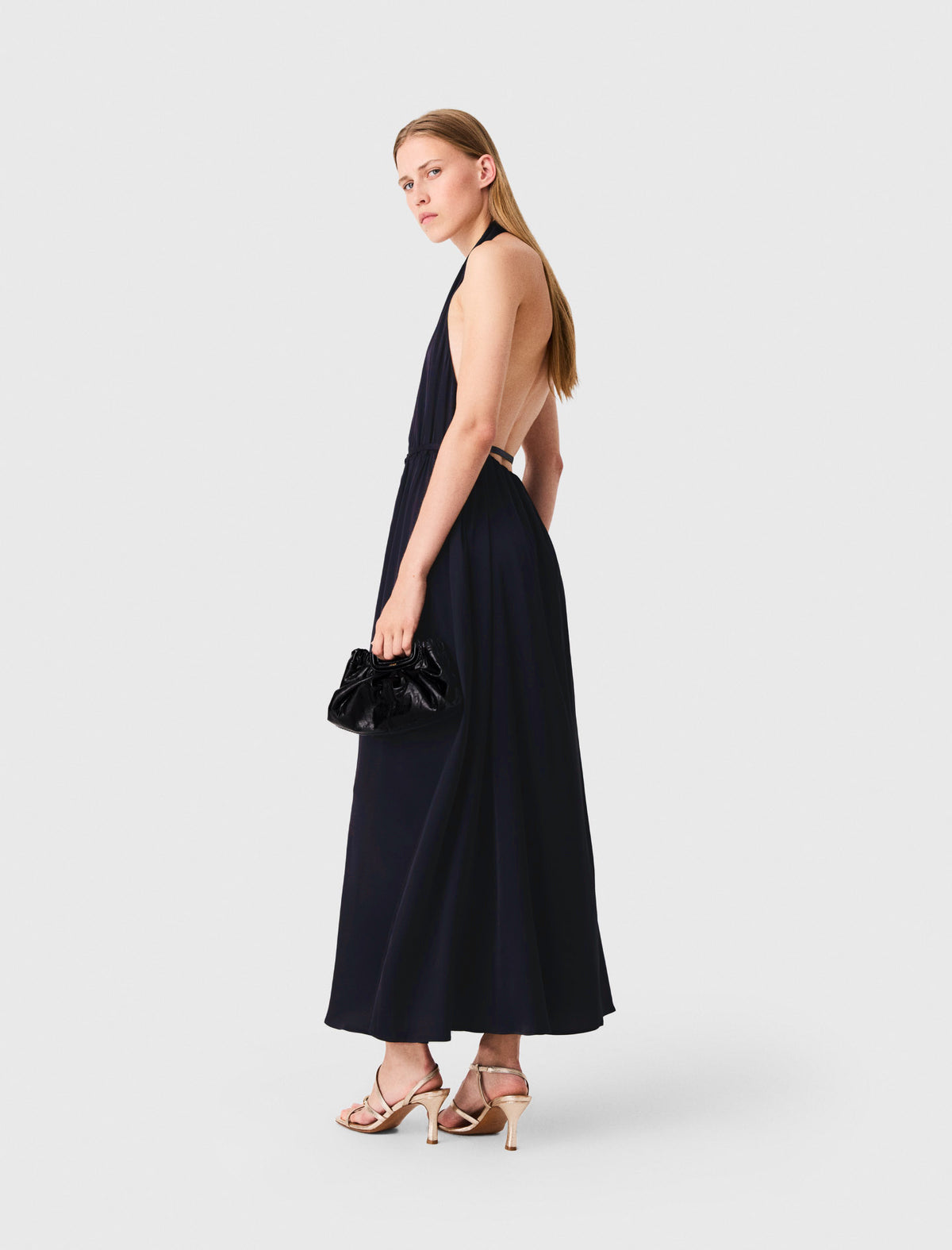 Backless pleated maxi dress Navy