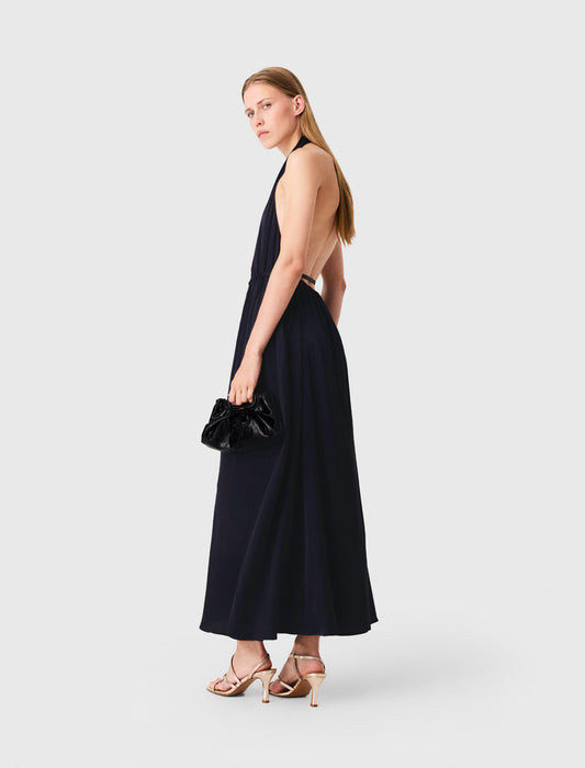 Backless pleated maxi dress Navy