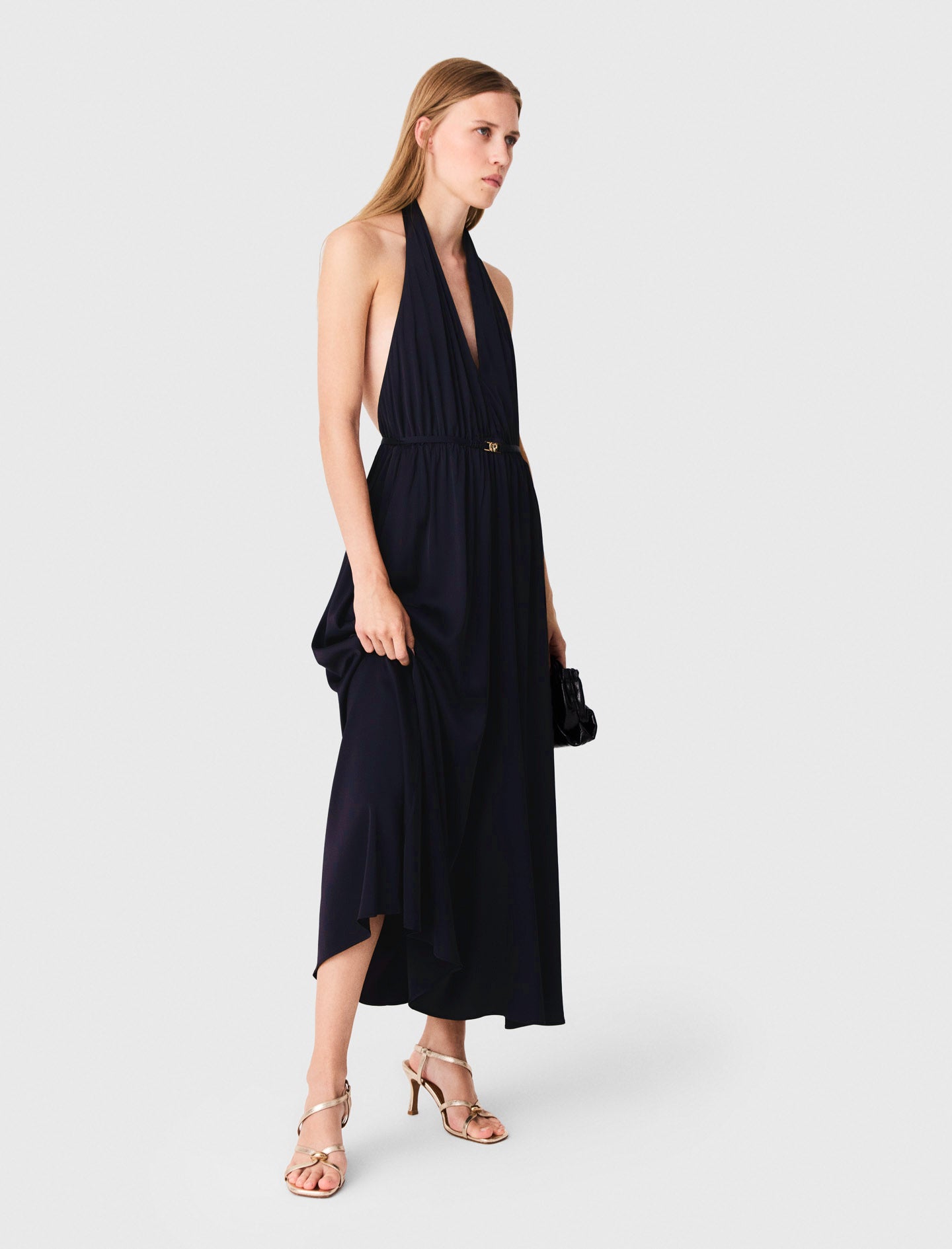 Backless pleated maxi dress Navy