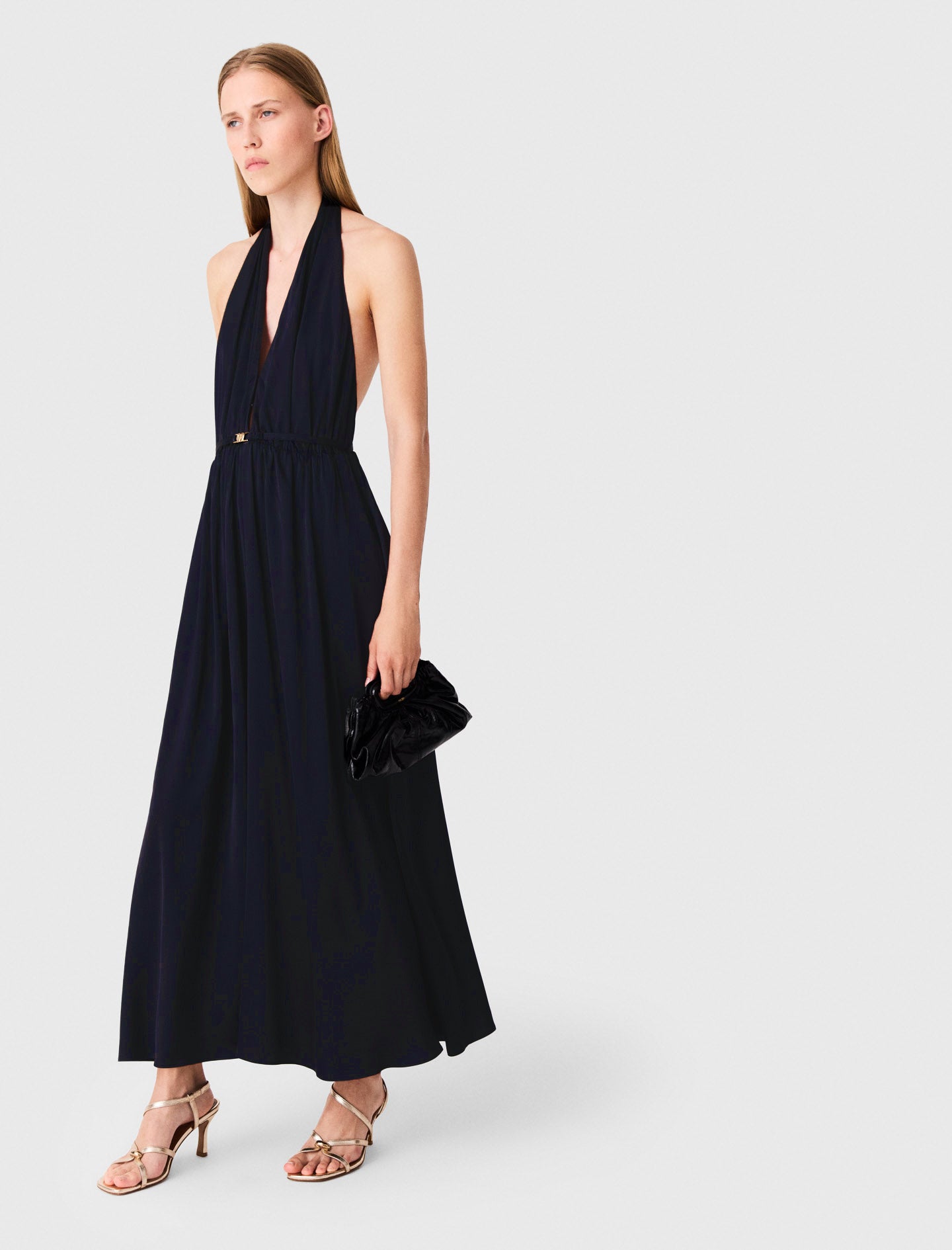 Backless pleated maxi dress Navy