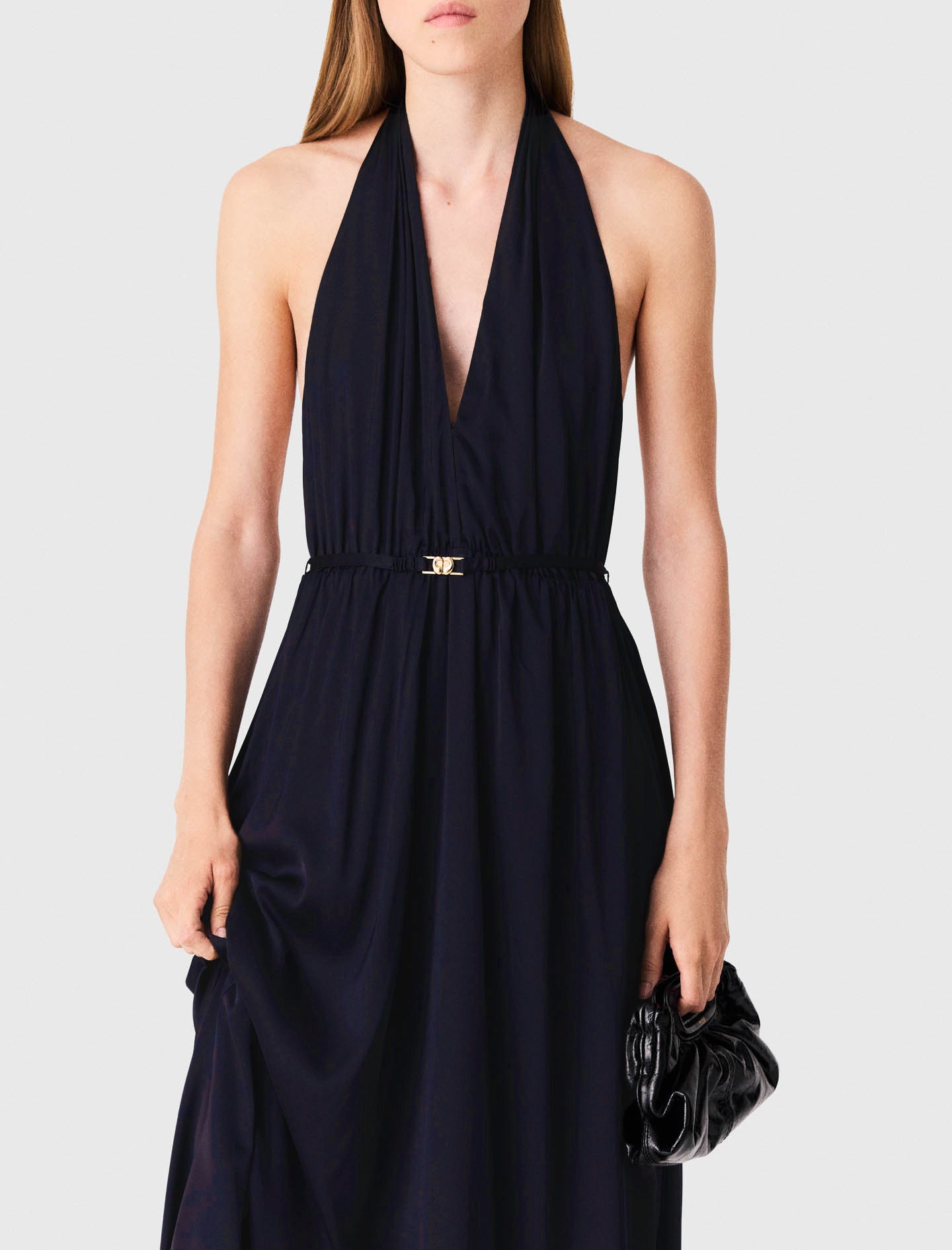 Backless pleated maxi dress Navy