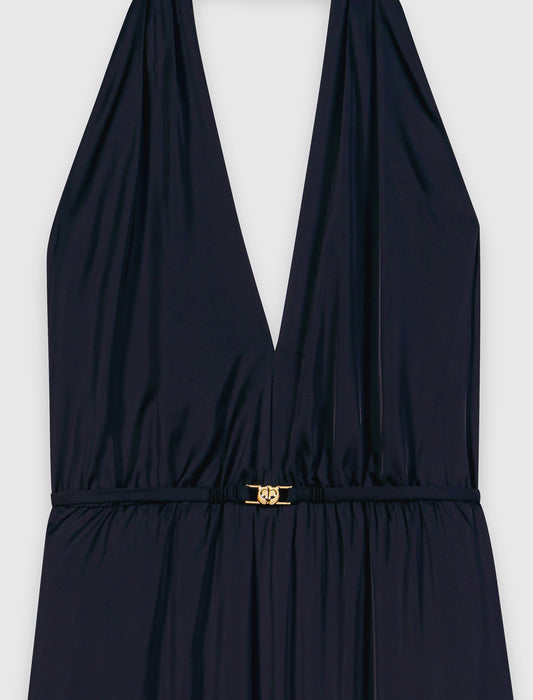Backless pleated maxi dress Navy