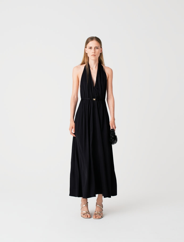 Backless pleated maxi dress Navy