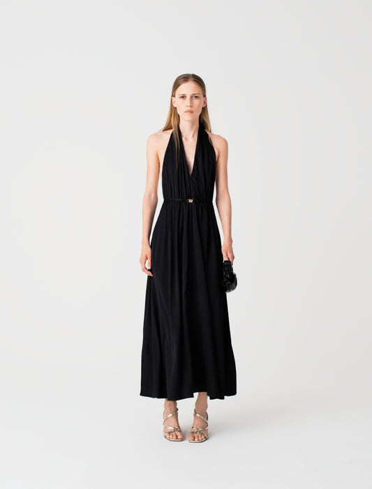 Backless pleated maxi dress Navy