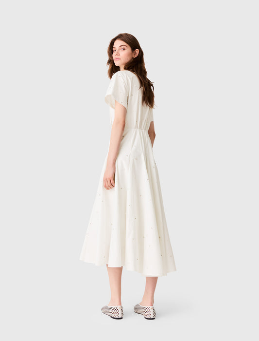 Beaded and rhinestone shirt dress White