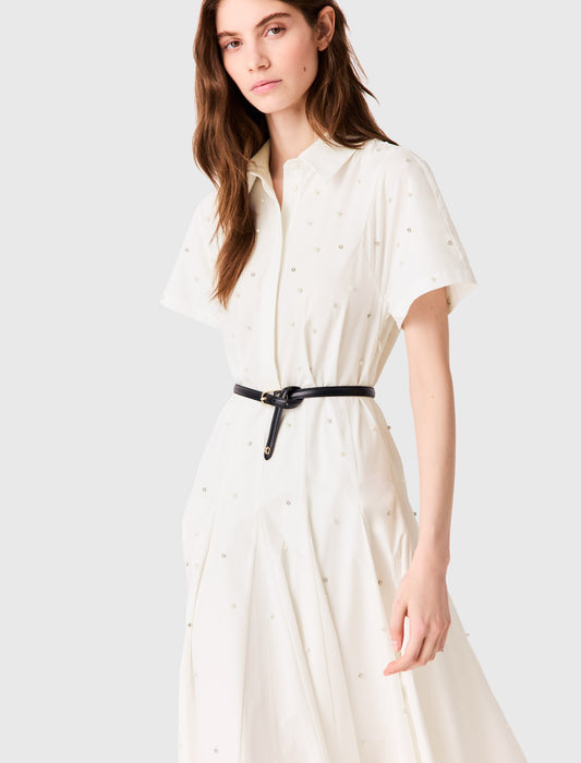 Beaded and rhinestone shirt dress White